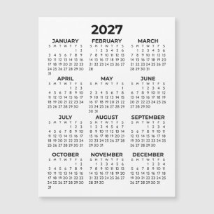 Minimalist Simple Black 2027 Magnetic Calendar