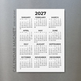 Minimalist Simple Black 2027 Magnetic Calendar