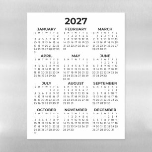 Minimalist Simple Black 2027 Magnetic Calendar Dry Erase Sheet