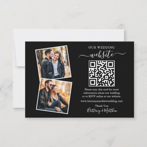 Minimalist Simple Black 2 Photo Wedding Website QR Card