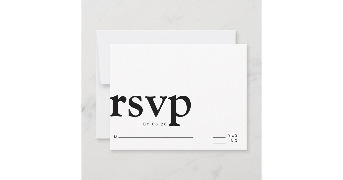 minimalist simple black and white bold letters RSVP card | Zazzle