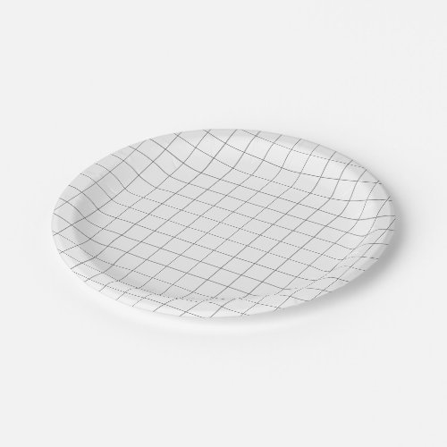 Minimalist simple black and white grid pattern paper plates