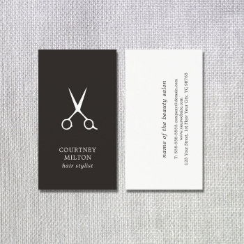 Minimalist Simple Black And White Hair Stylist Business Card by pro_business_card at Zazzle