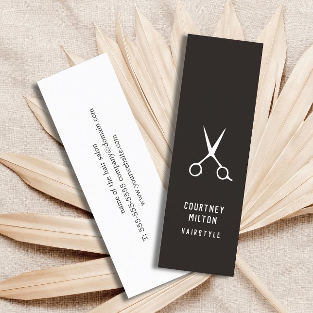Minimalist Simple Black and White Hair Stylist Mini Business Card (Creator Uploaded)