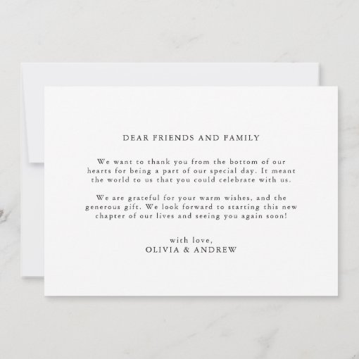 Minimalist Simple Black and White Message Wedding Thank You Card | Zazzle