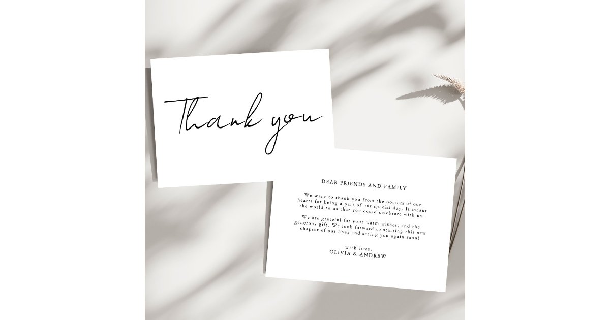 Minimalist Simple Black and White Message Wedding Thank You Card | Zazzle