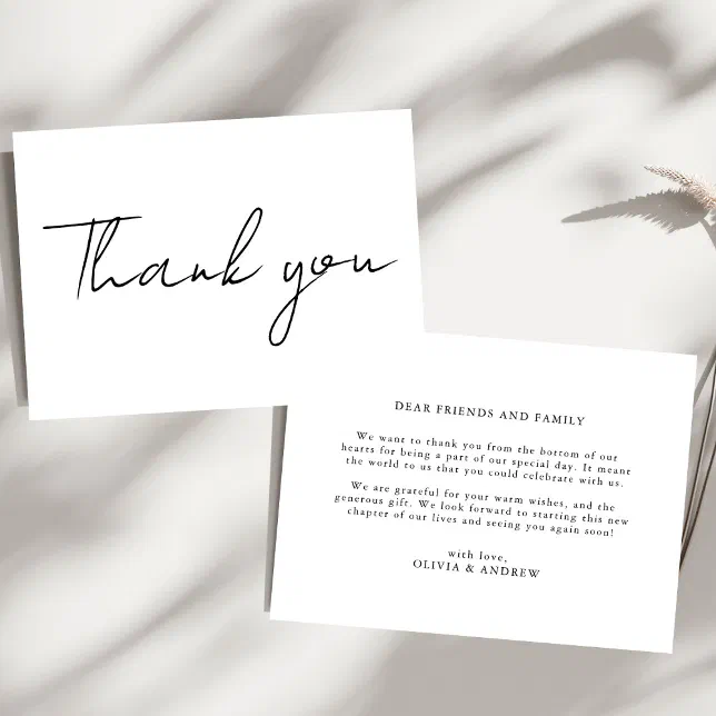 Minimalist Simple Black and White Message Wedding Thank You Card | Zazzle