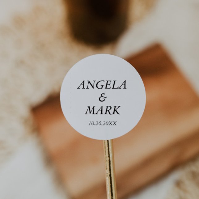 Minimalist Simple Black and White Wedding Classic Round Sticker (Creator Uploaded)