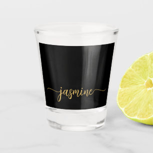 Minimalist Simple Black Monogram Girly Script Shot Glass
