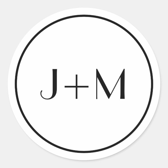 Minimalist Simple Black Monogram Wedding Classic Round Sticker (Front)