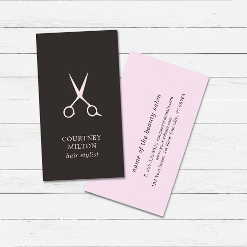 Minimalist Simple Black Pale Pink Hair Stylist Business Card