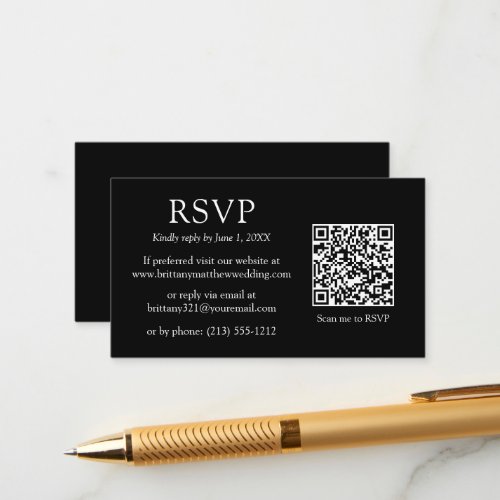 Minimalist Simple Black QR Code Wedding RSVP  Enclosure Card