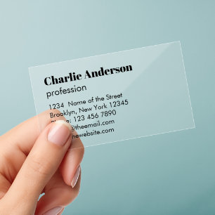 Minimalist Simple Black Text Transparent Clear Business Cards