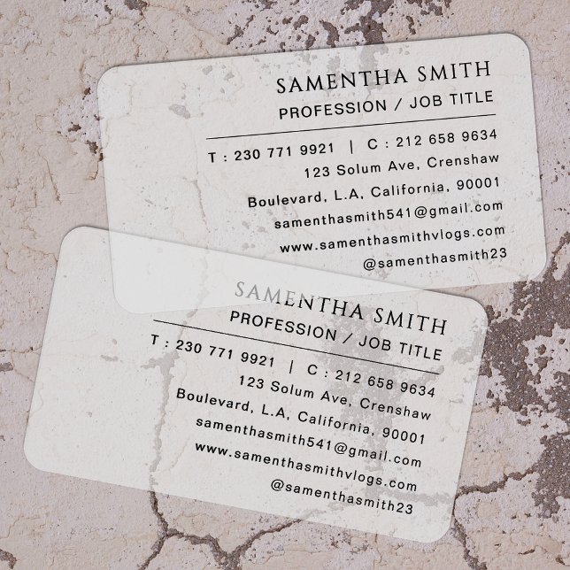Minimalist Simple Black Typography Professional  Clear Business Cards (Creator Uploaded)