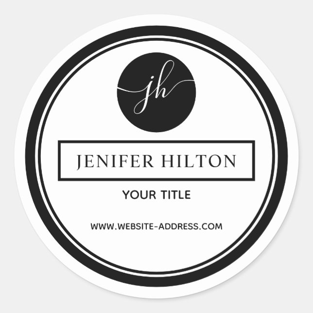 Minimalist simple black white circle monogram clas classic round sticker (Front)