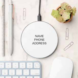 Minimalist simple black white custom contact info wireless charger 