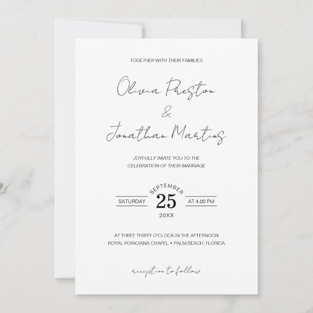 Minimalist Simple Black White QR Code RSVP Wedding Invitation (Front)