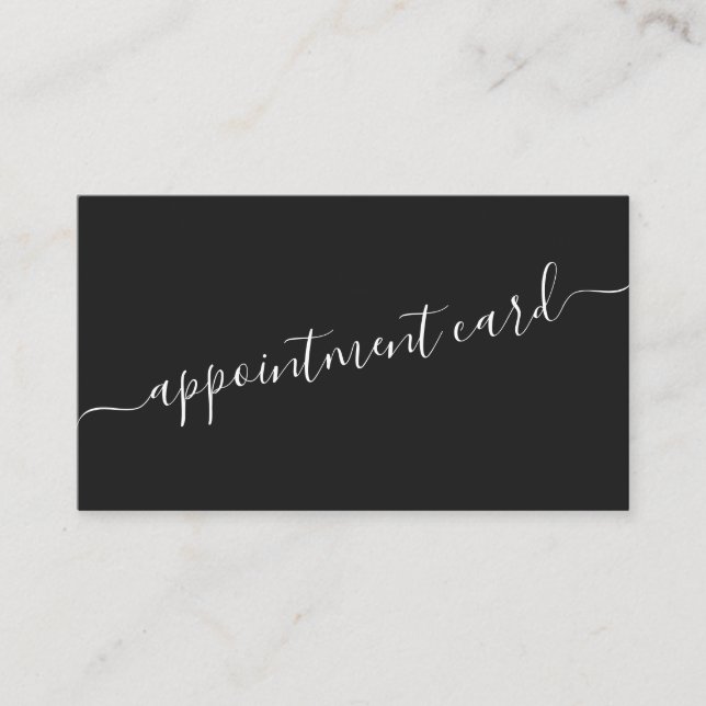 Minimalist Simple Black White Script Appointment Business Card (Front)