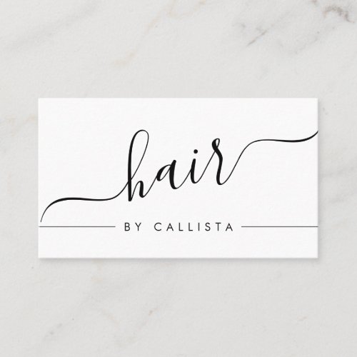 Minimalist Simple Black White Script Hair Business Card