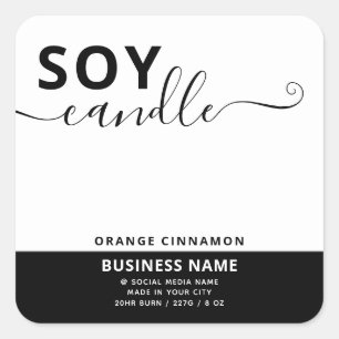 Minimalist simple black white script soy candle  square sticker