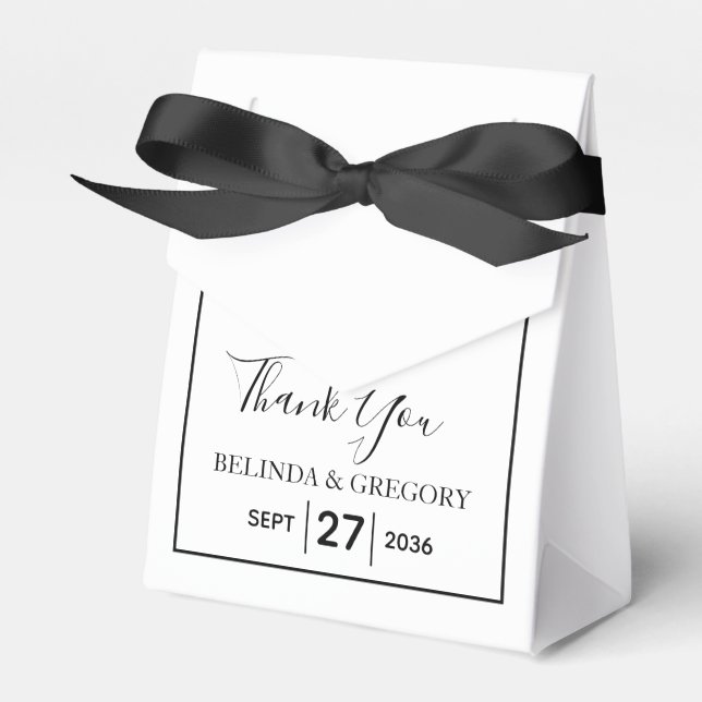 Minimalist Simple Black & White Wedding Favor Boxes (Front Side)