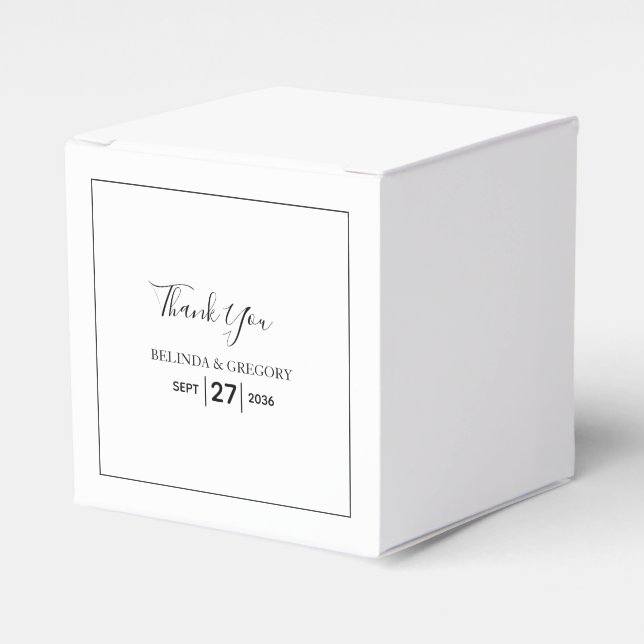Minimalist Simple Black & White Wedding Favor Boxes (Front Side)