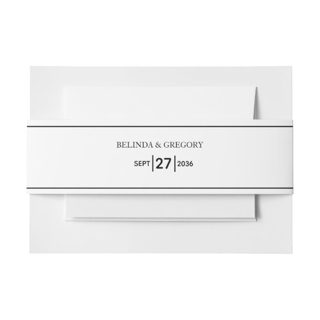 Minimalist Simple Black & White Wedding Invitation Belly Band (Front Example)