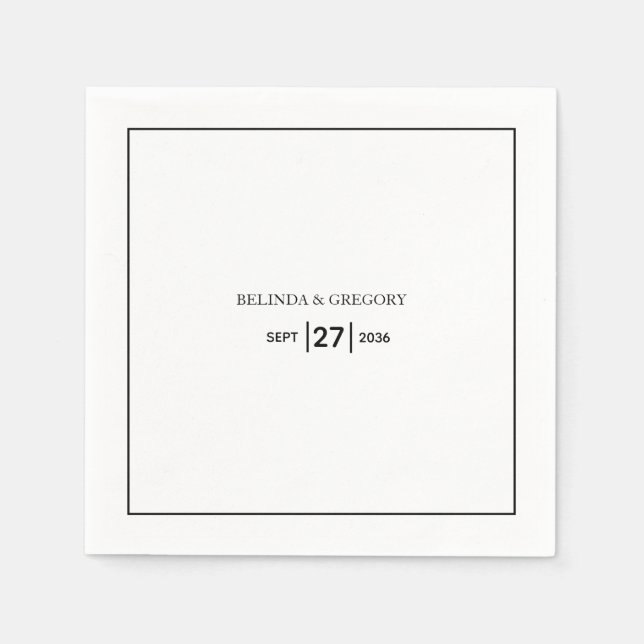 Minimalist Simple Black & White Wedding Napkins (Front)