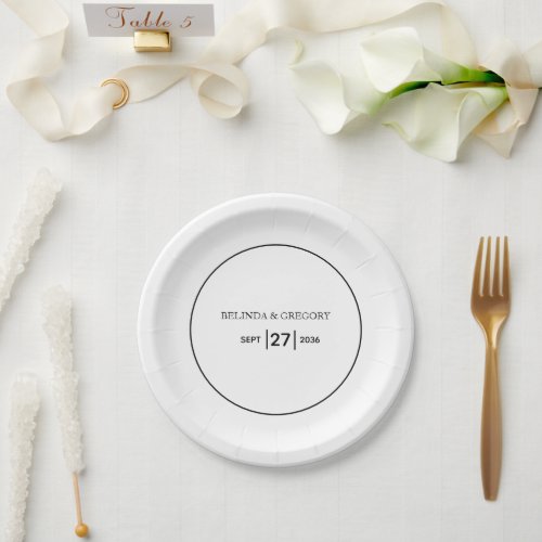 Minimalist Simple Black  White Wedding  Paper Plates