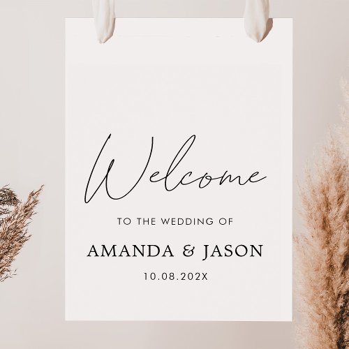 Minimalist Simple Black White Wedding Welcome Sign
