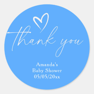 Minimalist Simple Blue Baby shower thank you Classic Round Sticker