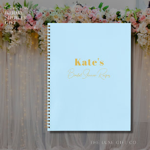 Minimalist Simple Blue Bridal Shower Recipe Notebook