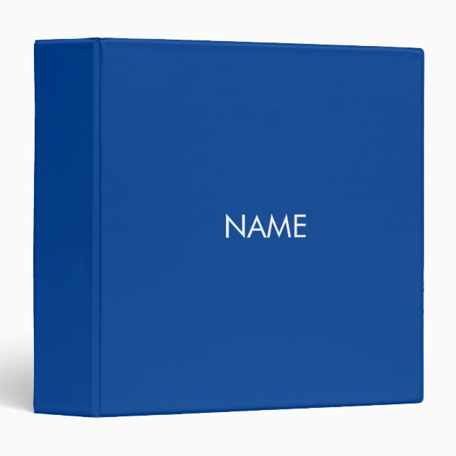 Minimalist simple blue custom name text solid  3 ring binder (Front/Spine)
