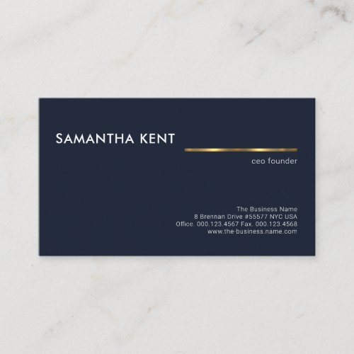 Minimalist Simple Blue Gold Line Founder CEO Business Card