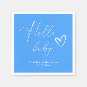 Minimalist Simple Blue Hello Baby Napkins