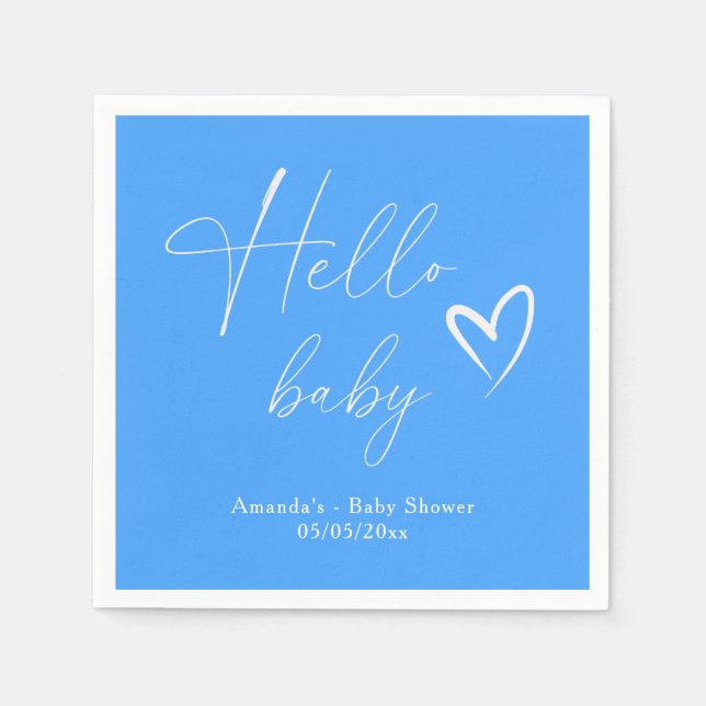 Minimalist Simple Blue Hello Baby Napkins (Front)