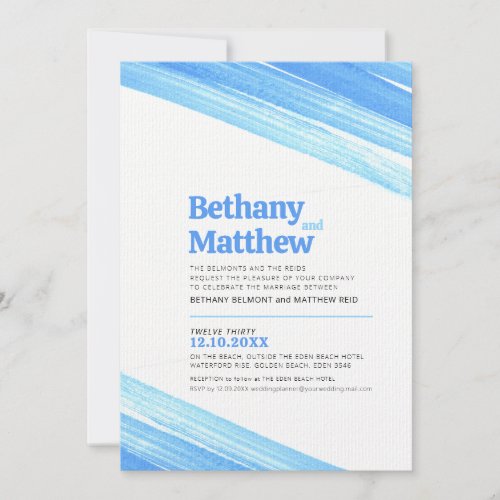 Minimalist simple blue ink stroke stripes invitation