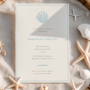 Minimalist Simple Blue Seashell Wedding invitation