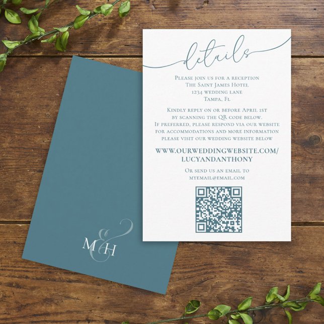 Minimalist Simple Blue Wedding Details QR Code Enclosure Card (Creator Uploaded)