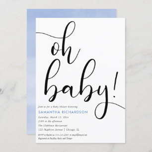 Minimalist simple blue white black boy baby shower invitation