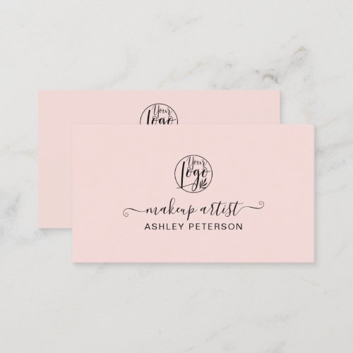Minimalist simple blush pink logo makeup business card