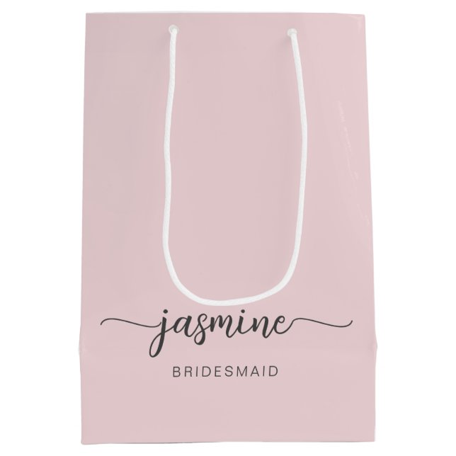 Minimalist Simple Blush Pink Monogram Girly Script Medium Gift Bag (Back)