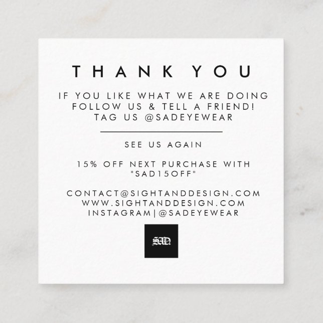 Minimalist Simple Bold Thank You Card (Back)