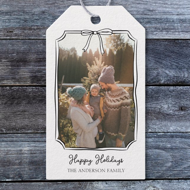 Minimalist Simple Bow Black and White Family Photo Gift Tags (Creator Uploaded)