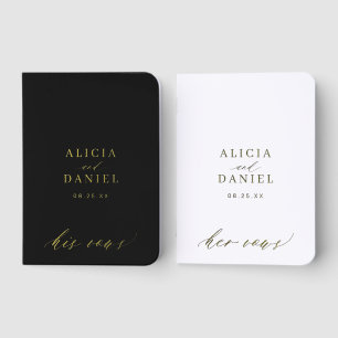 Minimalist simple bride and groom black white gold foil vow books