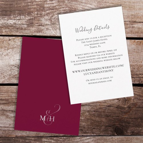 Minimalist Simple Burgundy Wedding Details Website Enclosure Card