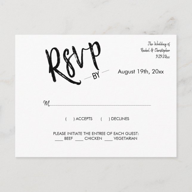 Minimalist Simple Calligraphy Script Response RSVP Postcard (Front)
