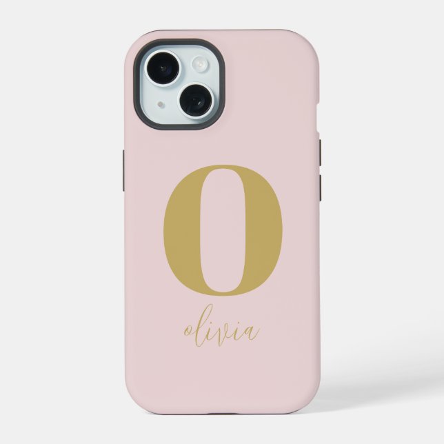 Minimalist Simple Chic Blush Pink Gold Monogram Iphone Case (Back)