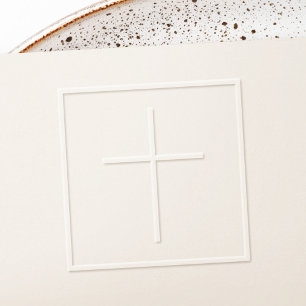 Minimalist simple Christian cross square border Embosser