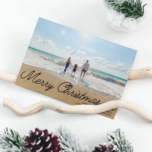 Minimalist Simple Christmas Script Overlay 1 Photo Holiday Card